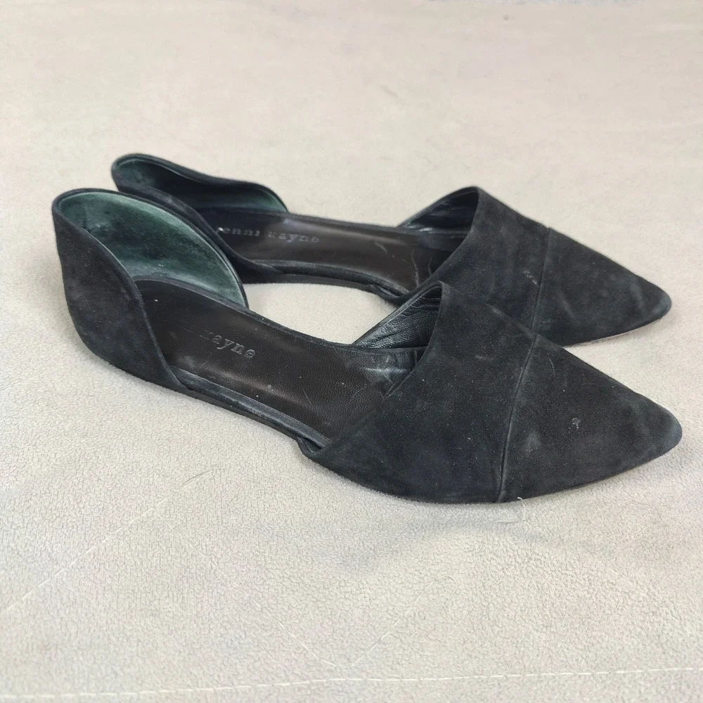 Jenni Kayne‎ Suede D'Orsay Flats Womens 38.5 8.5 Black Pointed Toe Made in Italy
